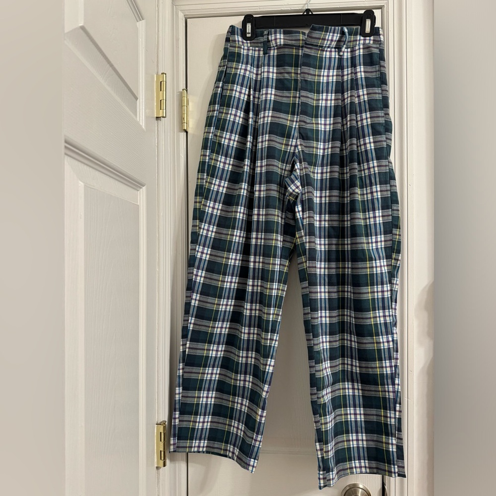 Urban Outfitters Green Blue Pink Plaid High Waisted Trousers